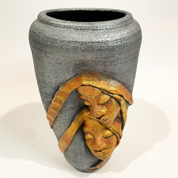 Studio Art Vase artist signed P. Mykoo Creative Clay Jamaica - Picture 2 of 8